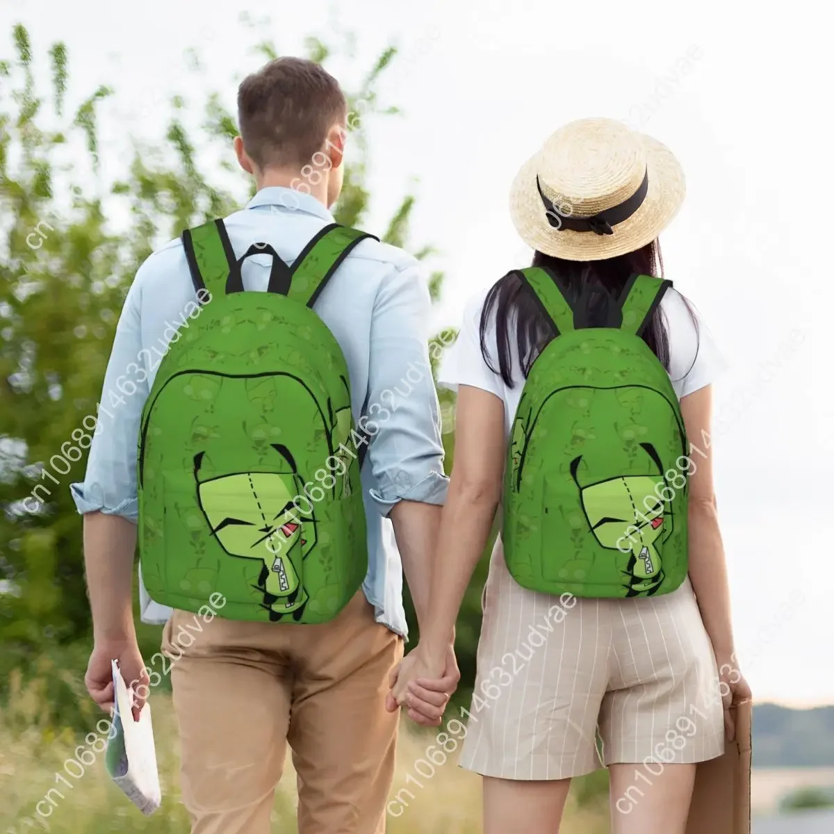 Invader Cartoon Zims Gir Dib Green Dib Robot Cool Backpack Sports High School Business Daypack for Men Women Laptop Shoulder Bag