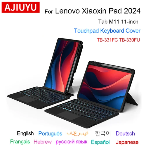 Teclado táctil AJIUYU para Lenovo Xiaoxin Pad 2024 11 TB-331FC funda Tab M11 TB-330FU 11 pulgadas cubierta de teclado mágico desmontable