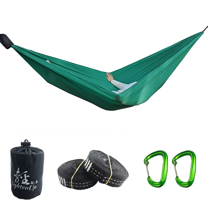 Hamacas portátiles, tela de paracaídas de Color nailon, hamaca de nailon verde gris individual, 300x140CM