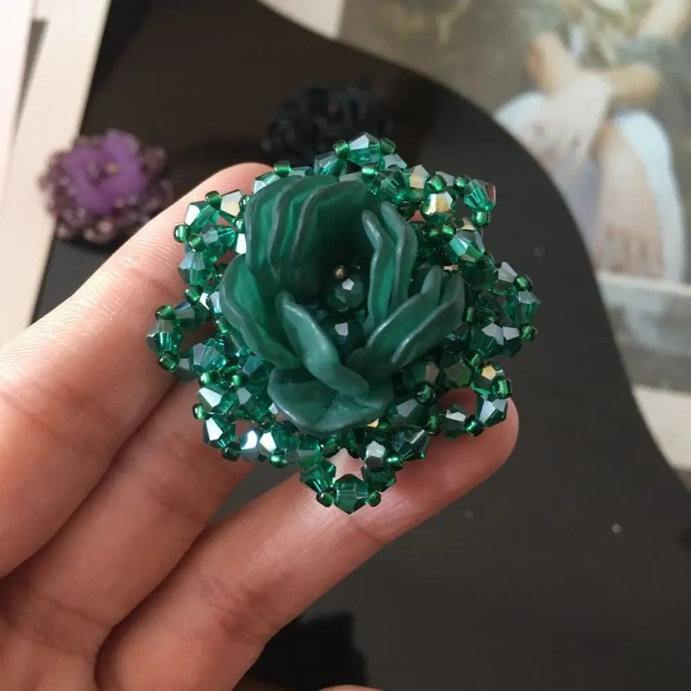 decorative Colorful Woven Texture Rhinestone Beaded Patches Handmade Sweet Flower Brooch DIY Floral Applique Sewing Decoration
