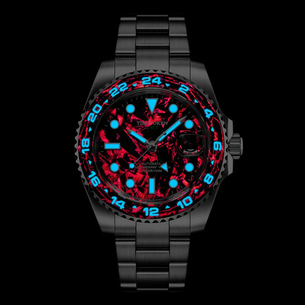 TIME TOKEN 2025 40mm Mens Carbon Fiber Automatic Watch Luxury Divers 100m Water Resistant