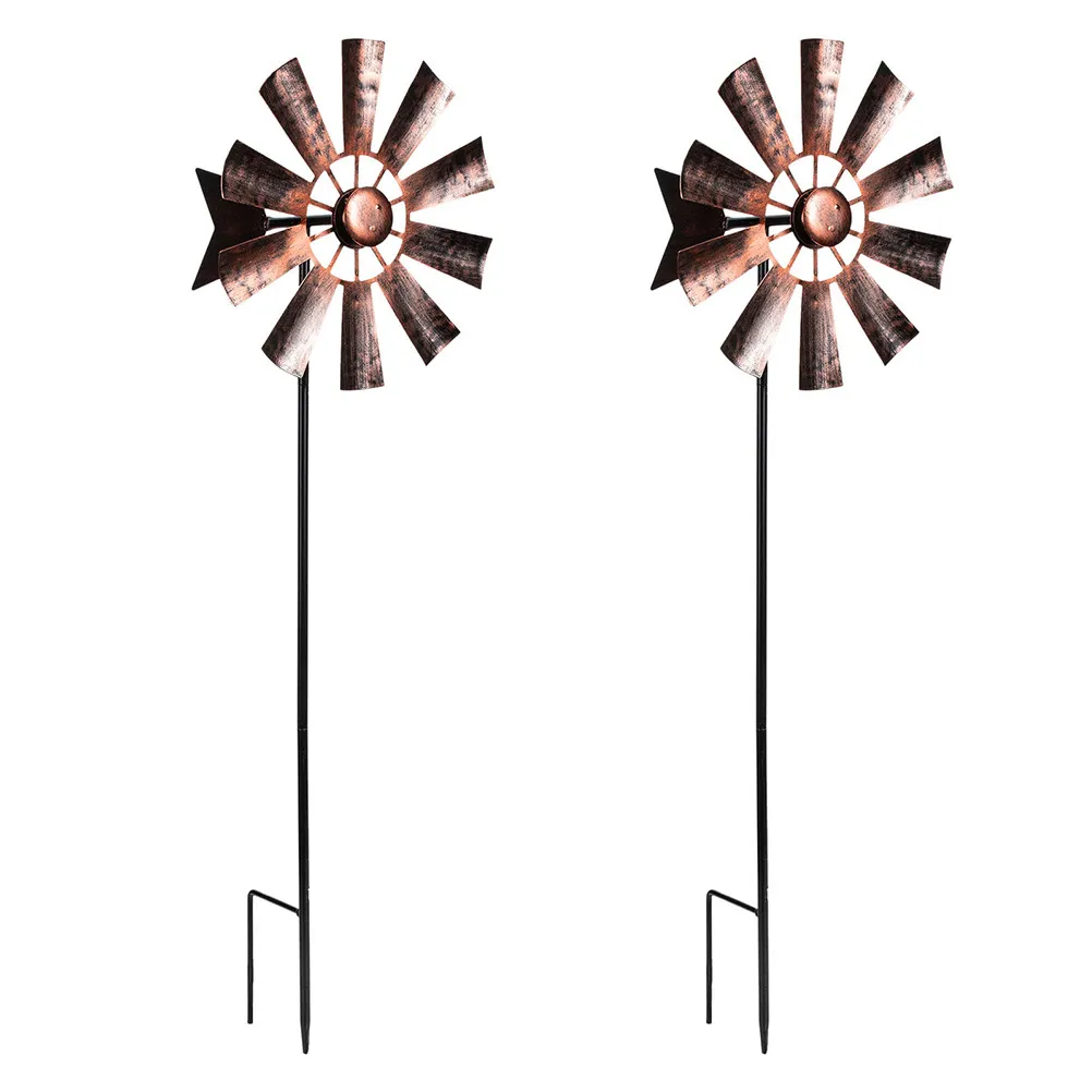2Pcs Artistic Iron Metal Windmill Decor Rotating Spinner Outdoor Yard Lawn Decoration Windmill Garden Decor Wind