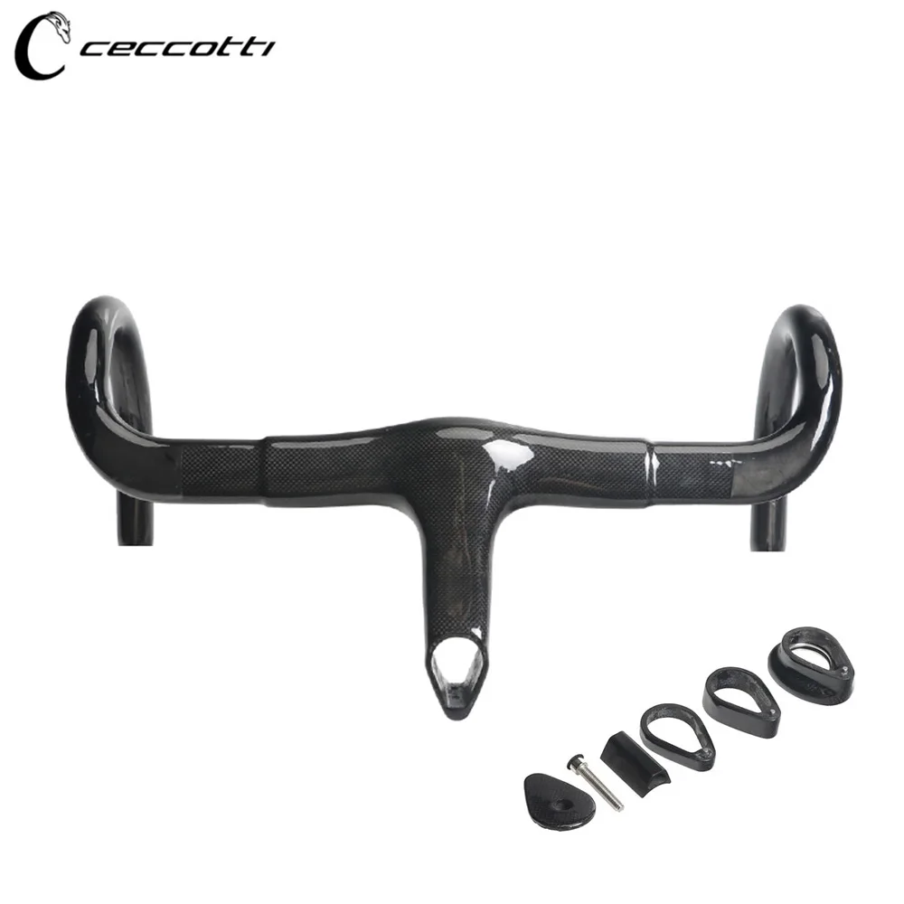 Integrated Road Bicycle Handlebar, Full Carbon, 1K Weave