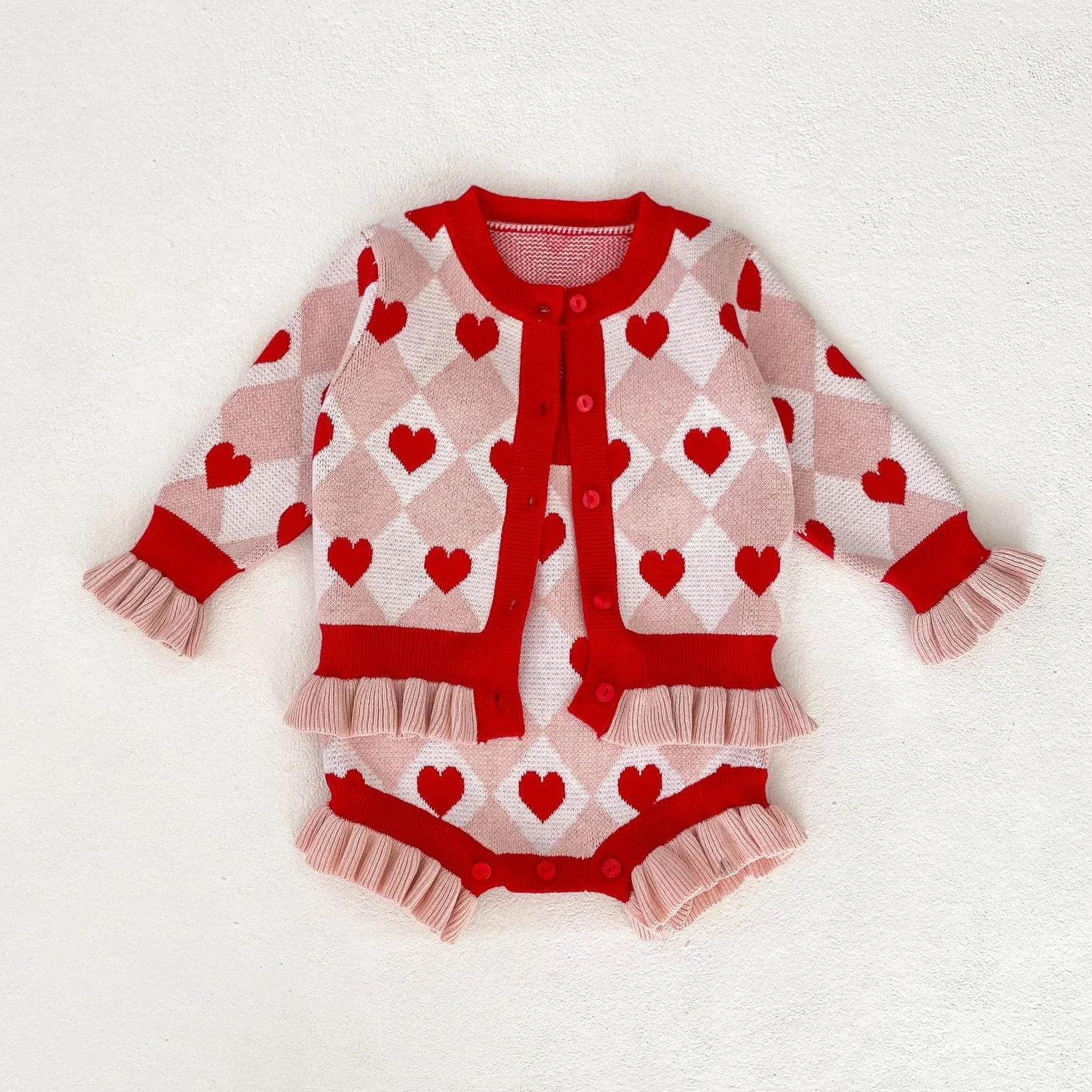 

0-3T Newborn Kid Baby Girl Sweater Winter Clothes Heart Print Baby Sweater Cute Sweet Knitwear Princess Outfit