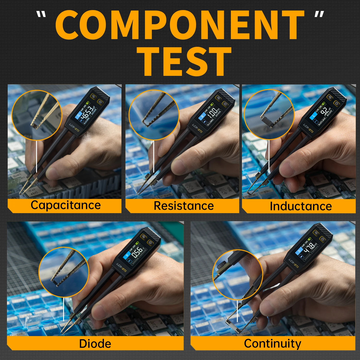 Imagem -05 - Fnirsi Lcr-st1 Mini Pinça Inteligente Lcr Smd Esr Tester Resistência Capacitância Indutância Continuidade Diodo Ferramentas de Medição de Teste