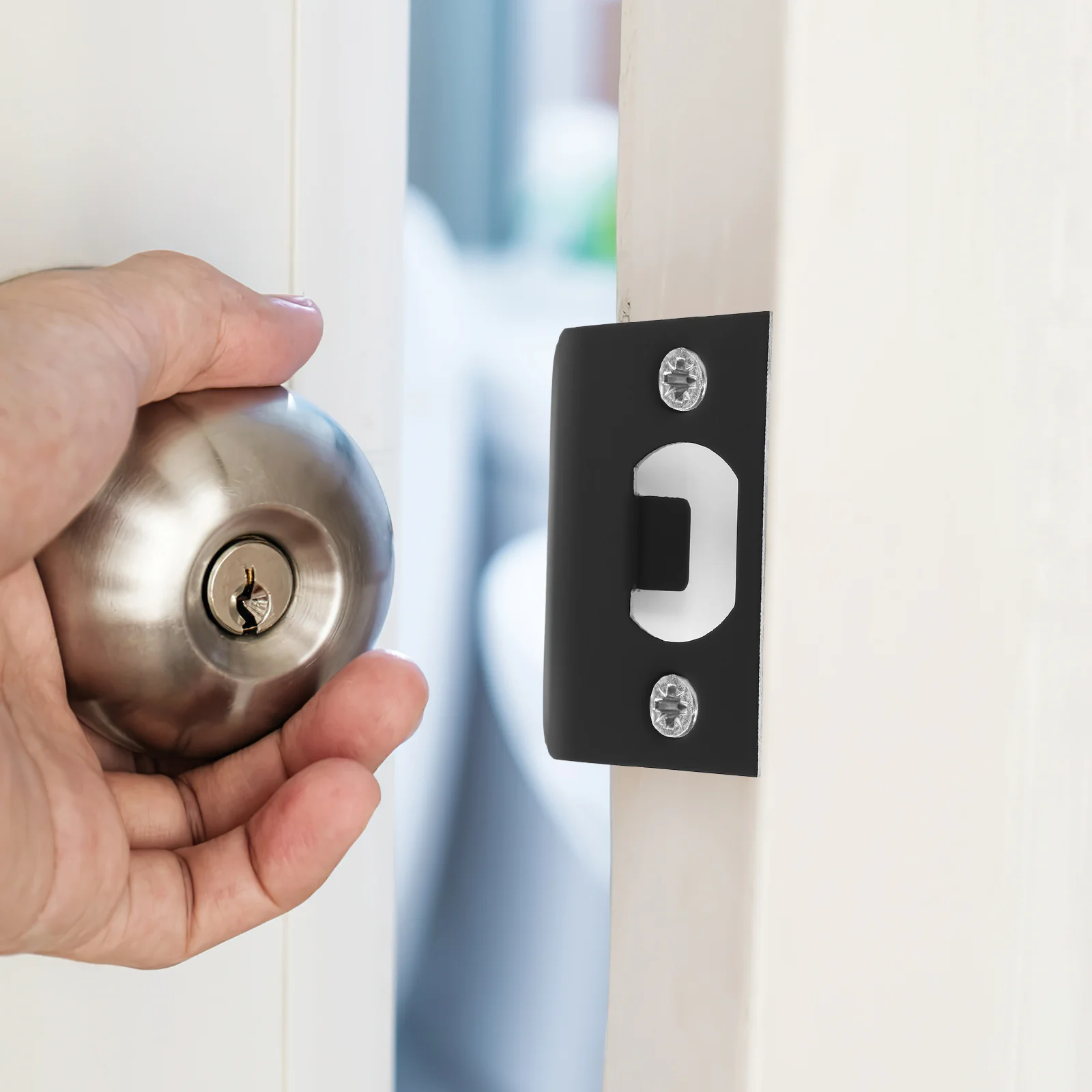 

4Sets D Type Buckle Plates Finish Metal Door Strike Plates for Wooden Doors Smooth Installation Long Lasting