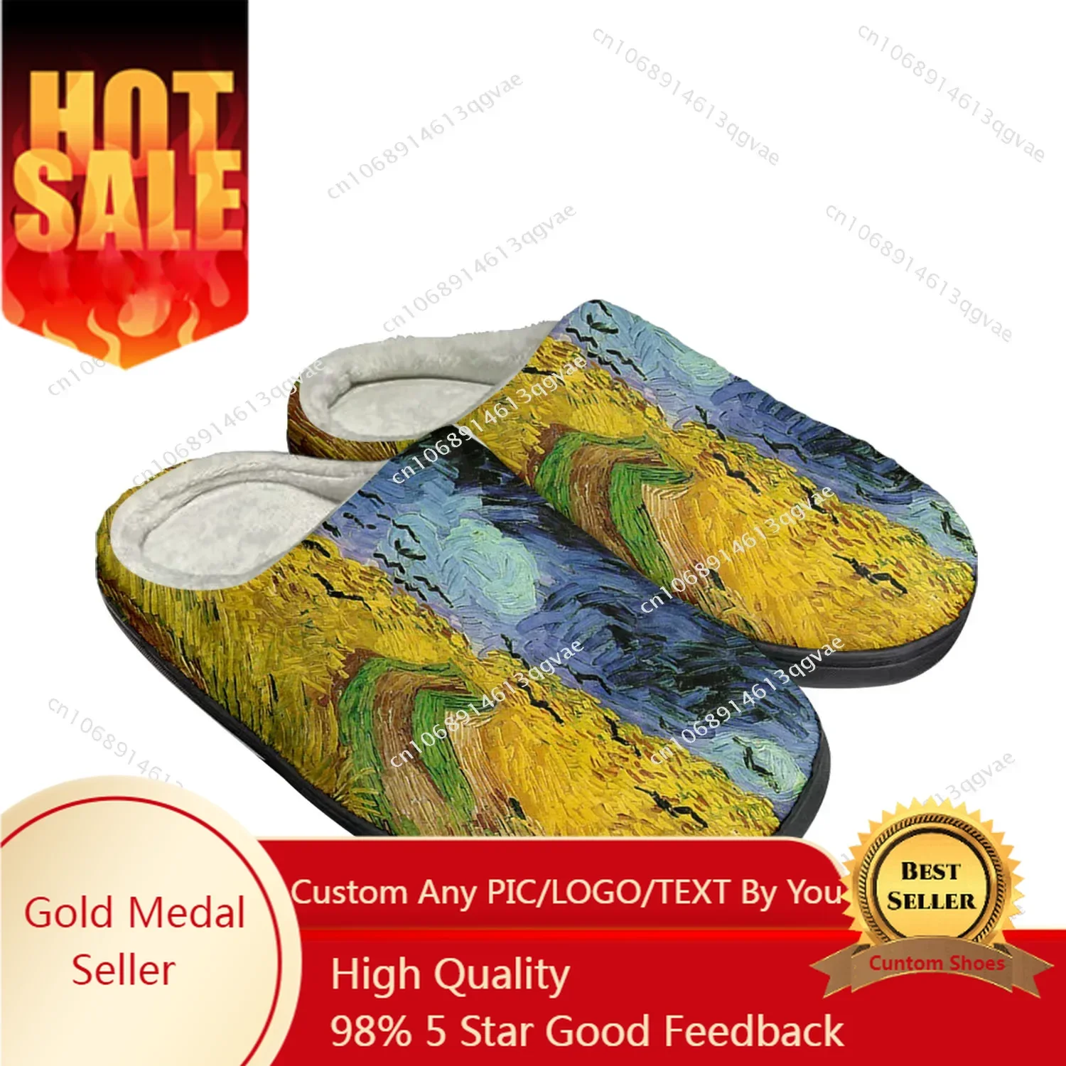 

Van Gogh Oil Painting Rye Crows Home Cotton Custom Slippers Mens Womens Sandals Plush Bedroom Keep Warm Shoes Thermal Slipper