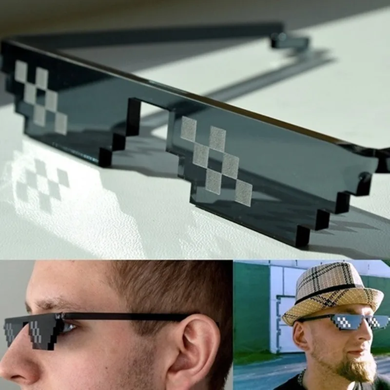 Gafas de sol de mosaico divertidas, lentes de sol Thug Life, Pixel Black, Retro Gamer Robot, favores de Cosplay para fiesta de cumpleaños, nuevo