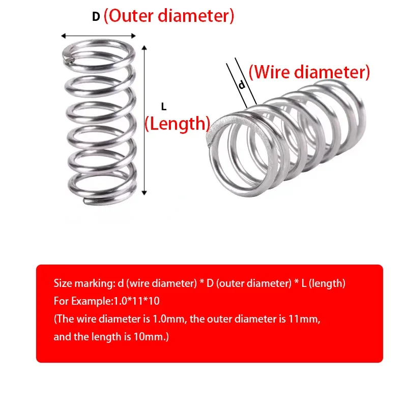 1mm Dia 304 Stainless Steel Compression Spring,10-100mm Length,High Strength Shock Absorption & Rebound (Custom Sizes Available)