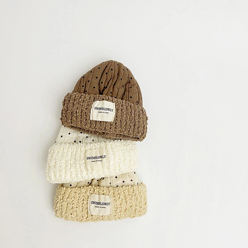 

Thicken Kids Plush Beanies Winter Warm Children Pullover Cap Cute Polka Dot Baby Kintted Hat 6-24Month Boy Girl Infant Skullcaps