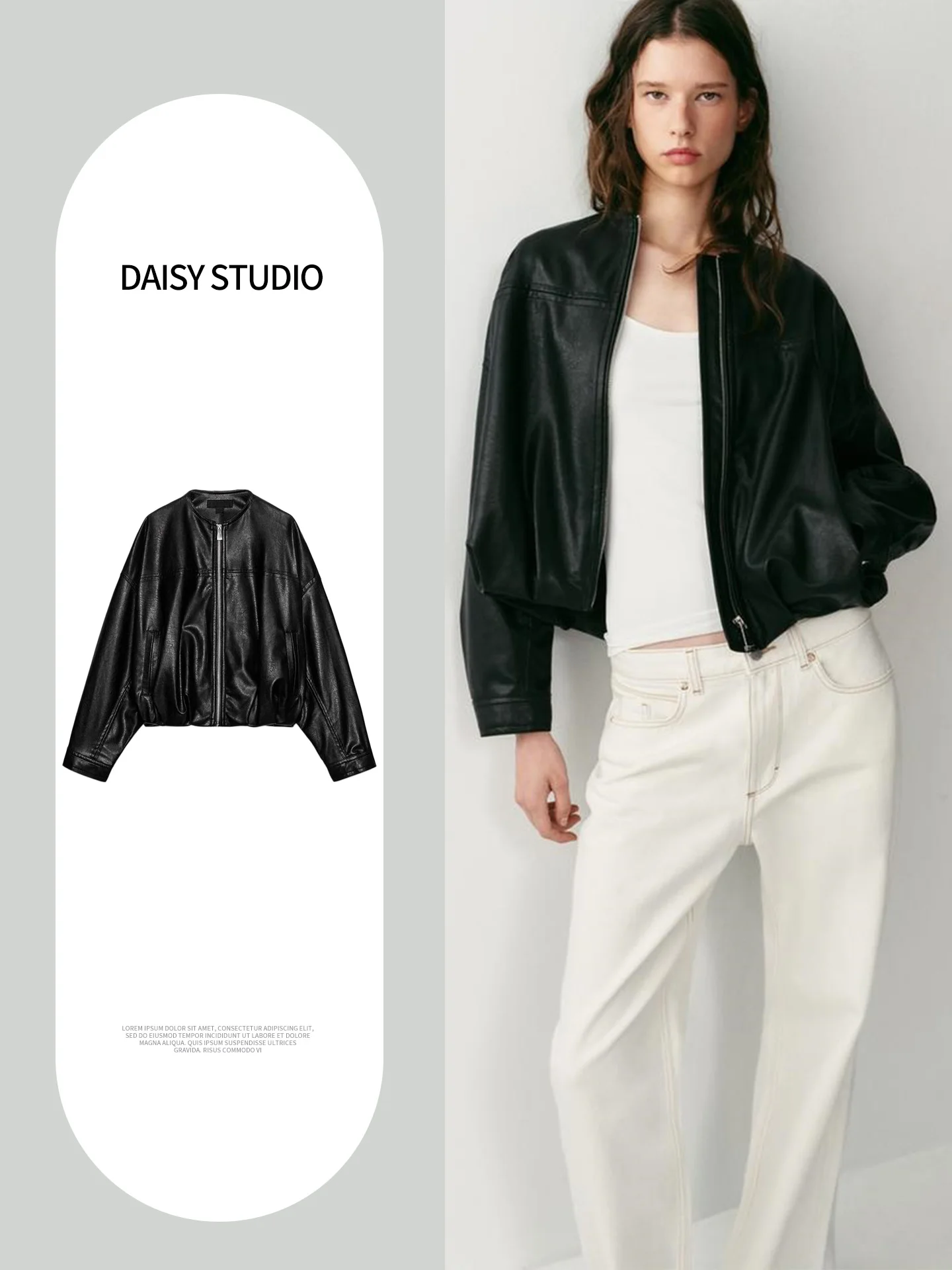 Fall New round Neck Long Sleeve Puffy Hemline Pilot Jacket Women's Casual Style Polyester Short Coat Zipper Closure Polyester...