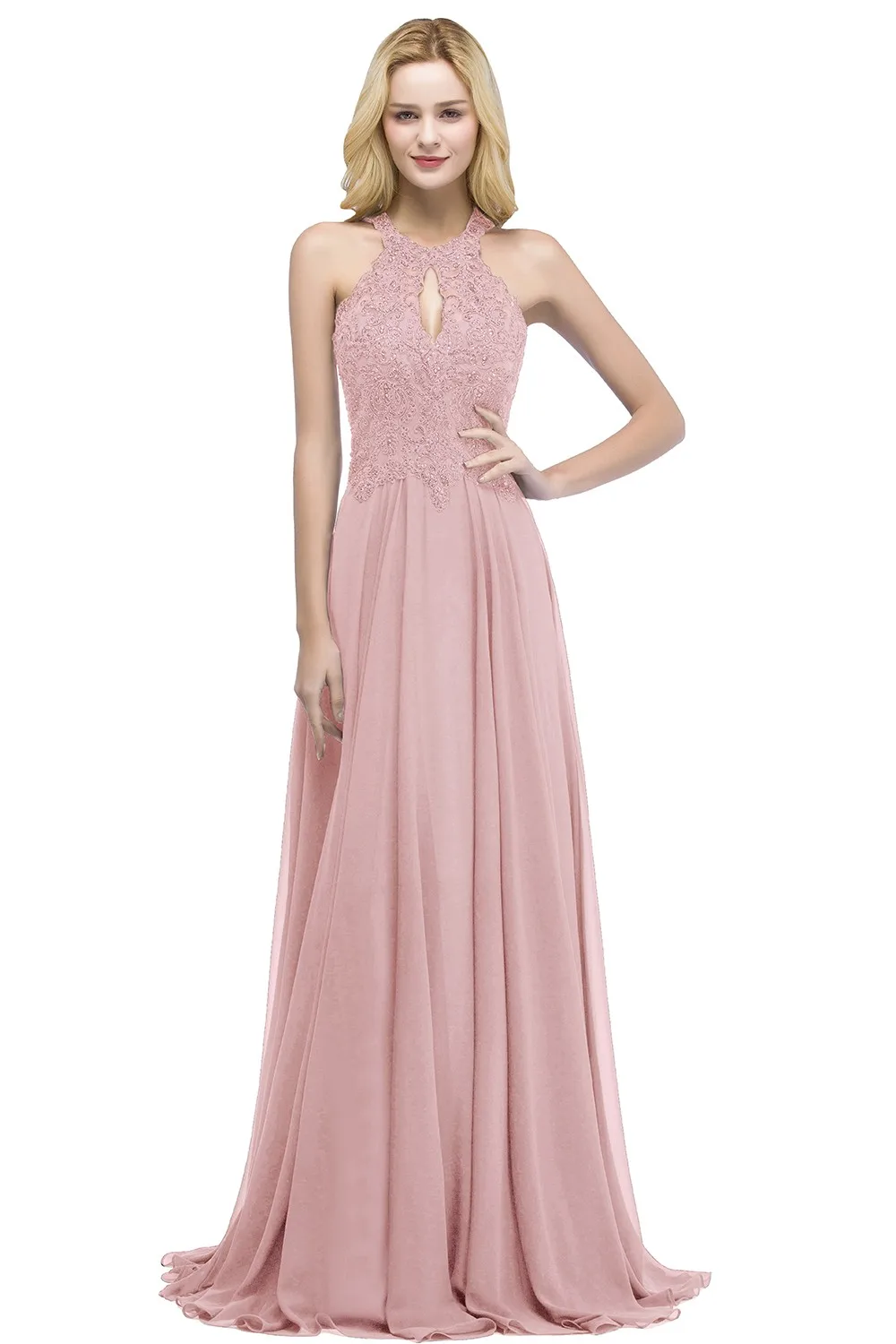 Chiffon Elegant Evening Dress Women A-line Halter Jersey Fishtail with Beaded Motif Layers Over the Bodice Evening Party Gowns