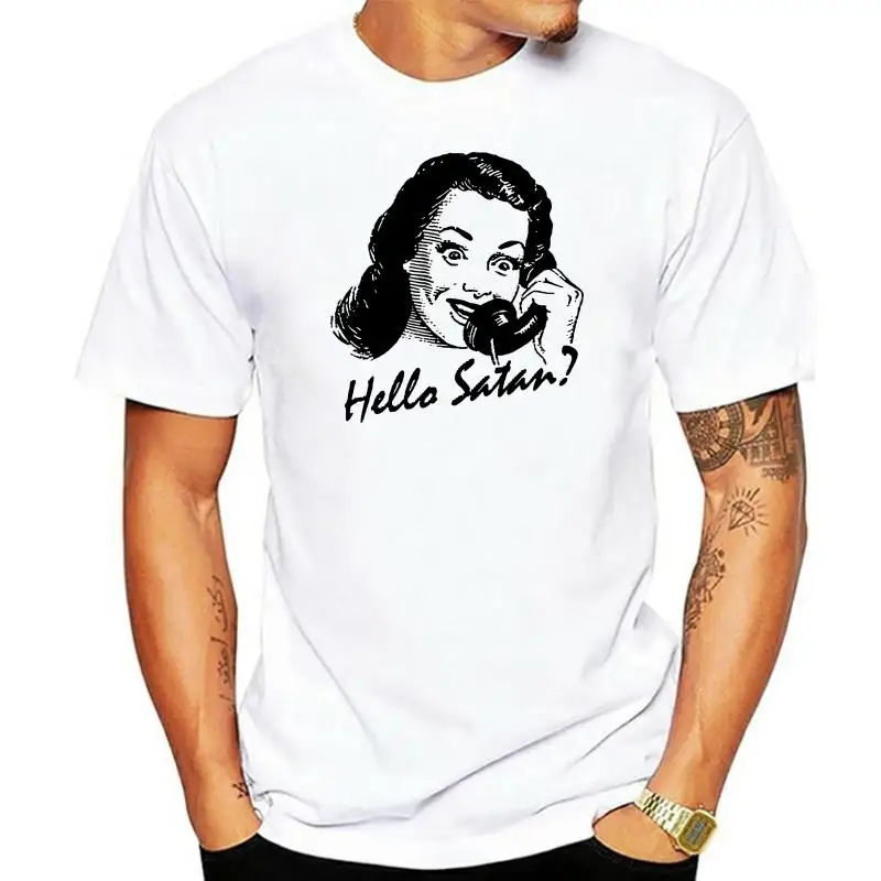 T-shirt manches courtes pour hommes et femmes, Hello Satan Satan, médications scopiques