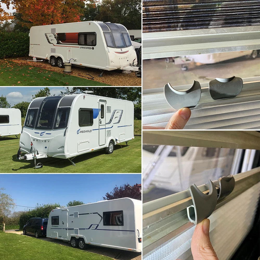 1 szt. Klips mocujący moskitierę do okna kampera, szary, wytrzymałe osłony okienne, akcesorium do przyczep kempingowych, kamperów i pojazdów rekreacyjnych
