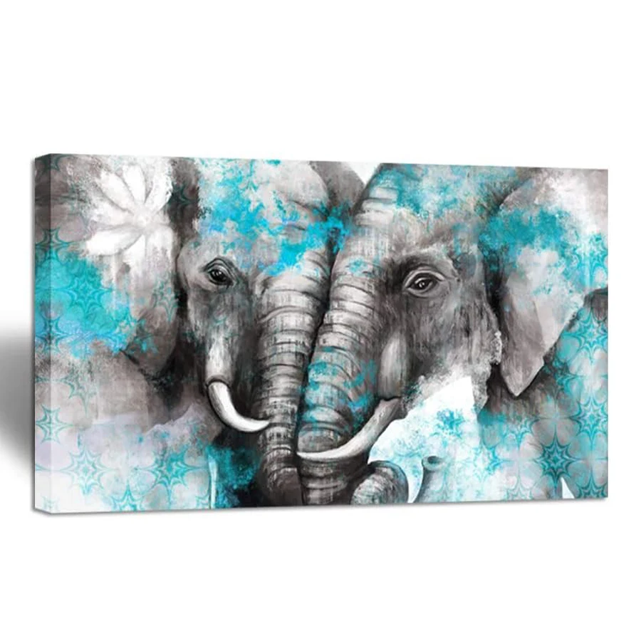 Kits de bordado de diamantes de pareja de elefante, arte de pared, cabeza de Animal verde azulado y gris, pintura de diamante, mosaico hecho a mano, decoración de pared de regalo