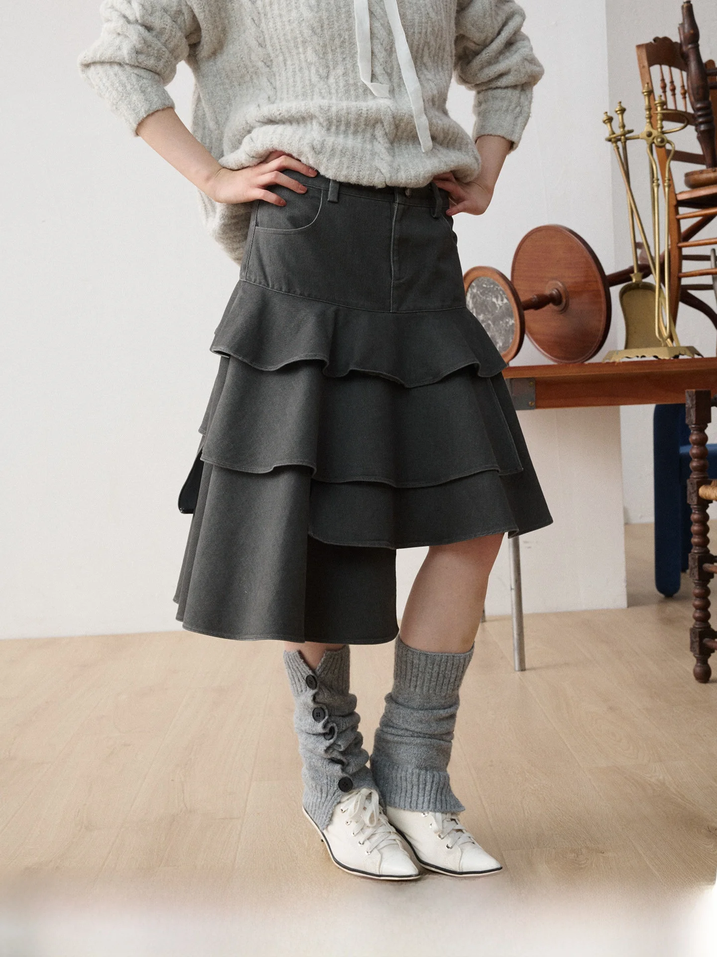 

JIKOO винтажная джинсовая юбка с талией, асимметричная женская юбка Fi Tail, трапециевидной формы со средней талией, юбка из смеси хлопка и полиэстера