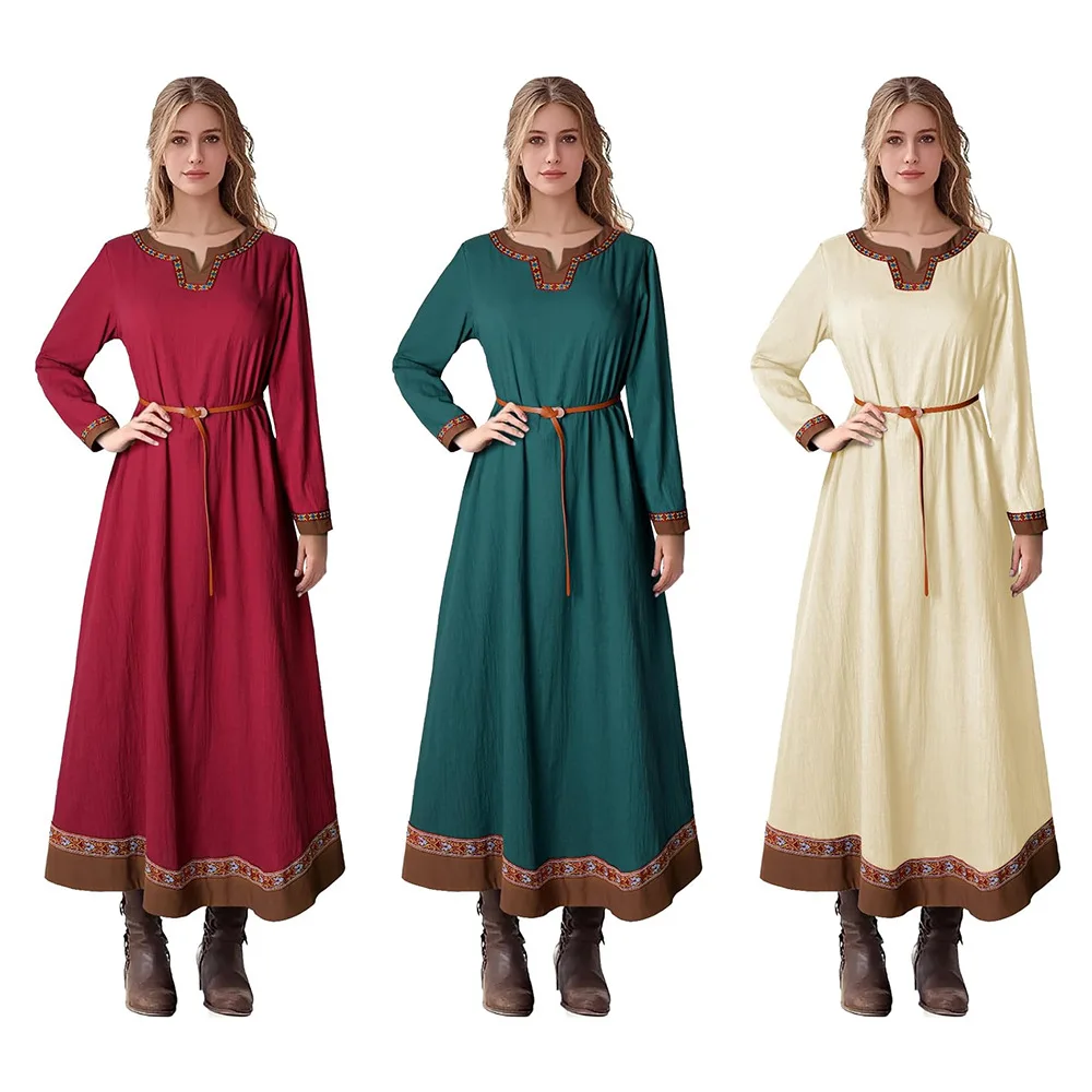 

Women's Medieval Viking Dress Renaissance Peasant Linen Dress