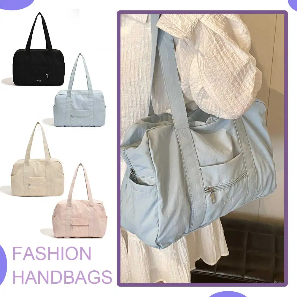 

Unisex Simple Crossbody Bag Oxford Cloth Travel Carry-On Handbag Solid Color Lightweight Tote Handbag Outdoor Short Trip Bag