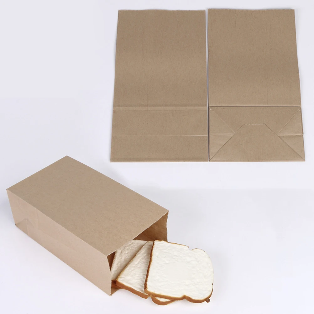 

100 Pcs Kraft Paper Takeaway Bag Bakery Bags Bread Square Bottom Krafet Food Toast