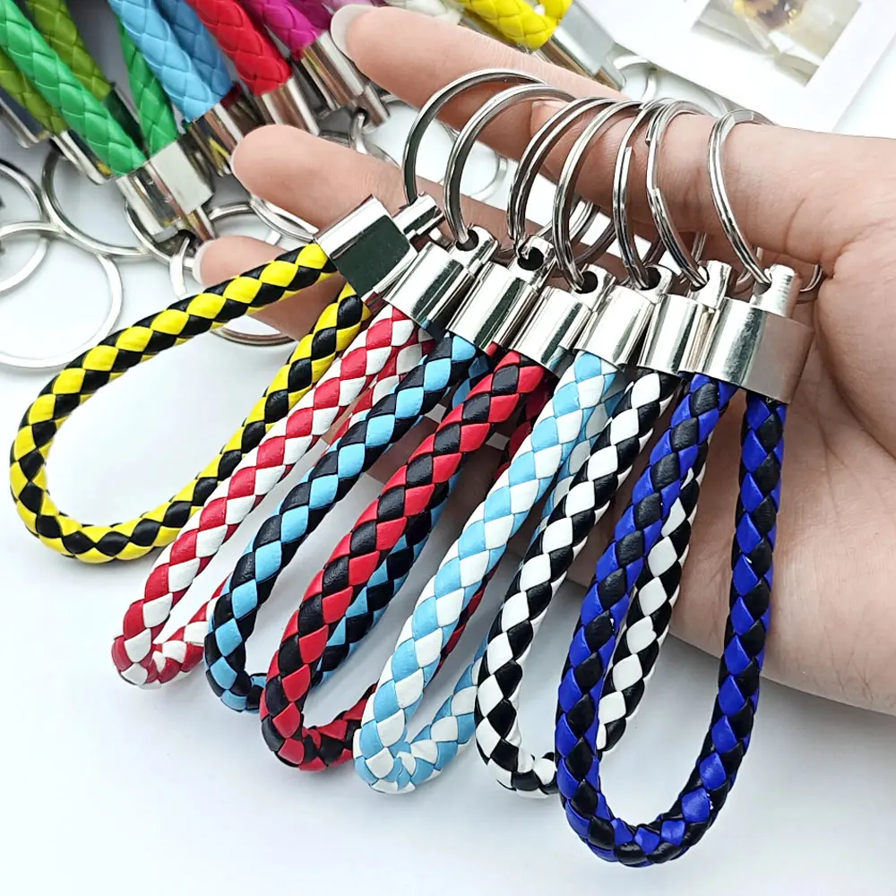 Personality Custom Name Text Keyring Car Moto Key Ring Chain Originality PU Leather Metal Organization Rope Keychain Gift
