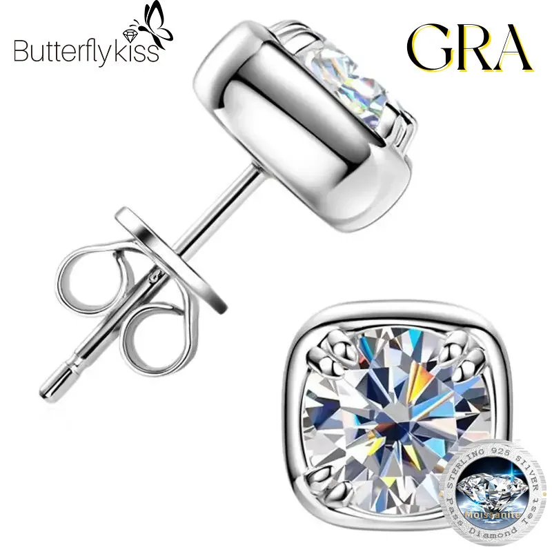 

Butterflykiss 925 Sterling Silver Square Shape Stud Earring Certified Sparkling 1CT Moissanite Earrings For Women 2025 Jewelry