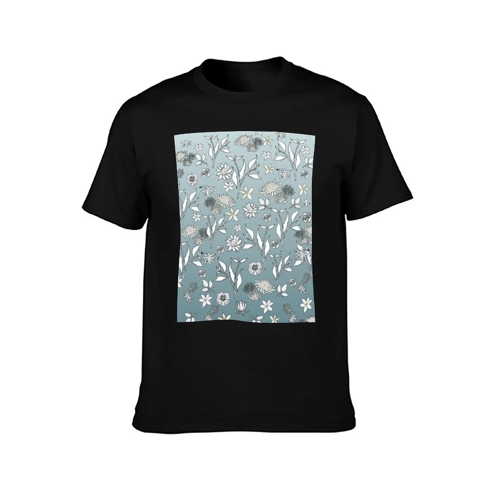 PALE BLUE FIELD OF FLOWERS T-Shirt Casual Pattern Print Tee Shirt T-Shirt