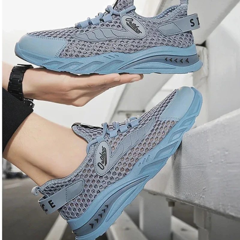 

Summer Hollow Pure Color Lace-up Mesh Surface Breathable Sports Men's Running Trend Fashion Casual Plus Size Men's Shoes