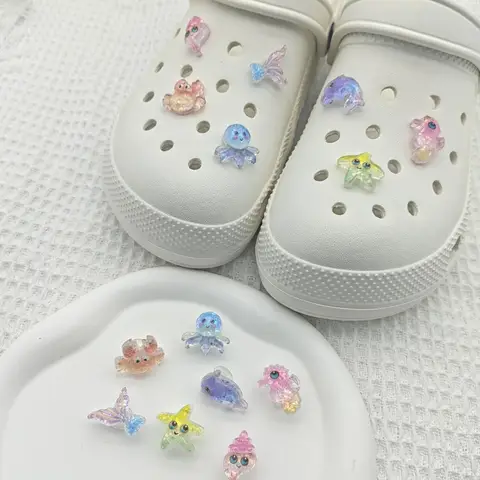 악어를위한 크리스탈 인어 꼬리 구두 매력 반짝이 문어 정원 샌들 장식 나막신 핀 소년 소녀 슬리퍼 액세서리 Best5