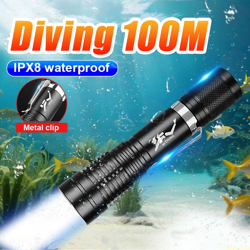 

Professional Scuba Diving Flashlight Super Bright 10000 Lumens LED Dive Torch IPX8 Waterproof 100m Underwater Night Diving Torch