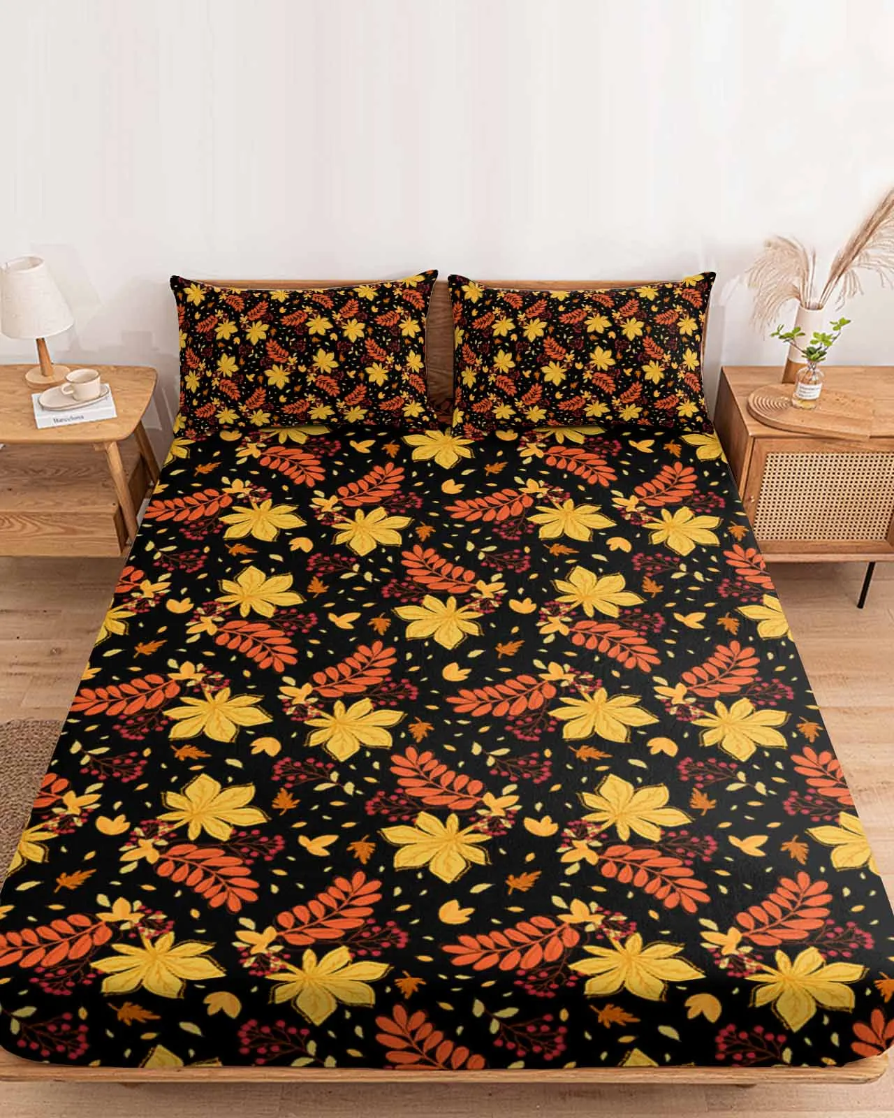 

Autumn Leaves Are Simple And Minimalist Polyester Fitted Sheet Mattress Cover Four Corners Elastic Band Bed Sheet Pilllowcase