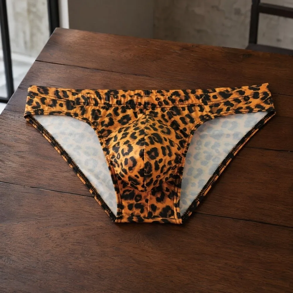 Fashion Lingerie Leopard Triangle Panties Low Waist Breathable Men Thin Briefs Comfortable Leopard Print Underwear for Men Gifts