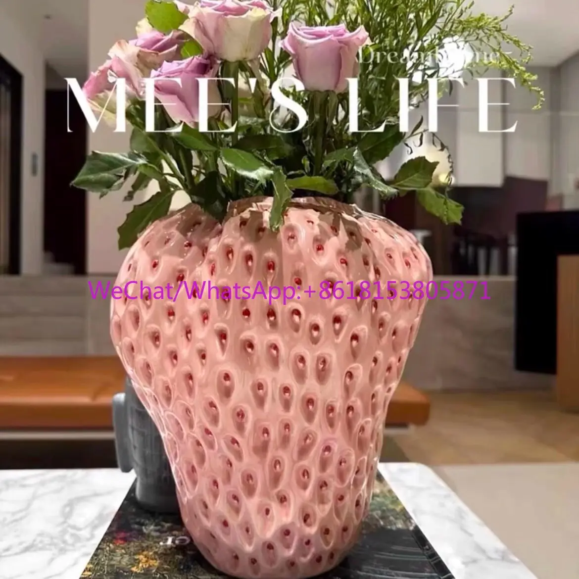 Retro strawberry vase ceramic ornament living room high value light luxury high sense of creativity