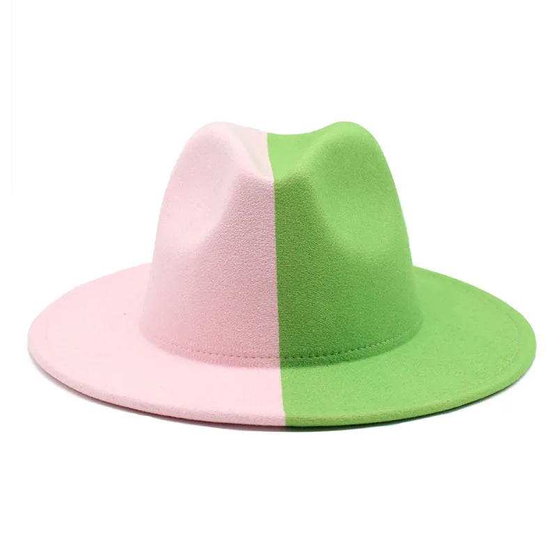 Candy-colored Patchwork Wide Brim Fedora Sun Hat, Fashion Jazz Hat Panama Hat for Men Women Holiday Super Foot Bowl Sunday Party