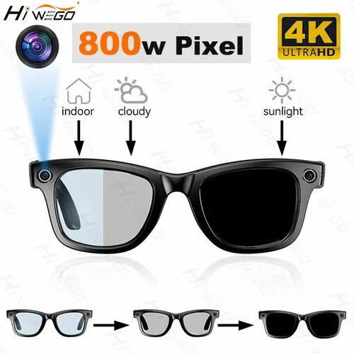 Gafas inteligentes 4K AI, cámara HD de 8MP, vídeo, llamadas Bluetooth, traducción inteligente, batería de 270mAh, asistente de voz, gafas de sol para música