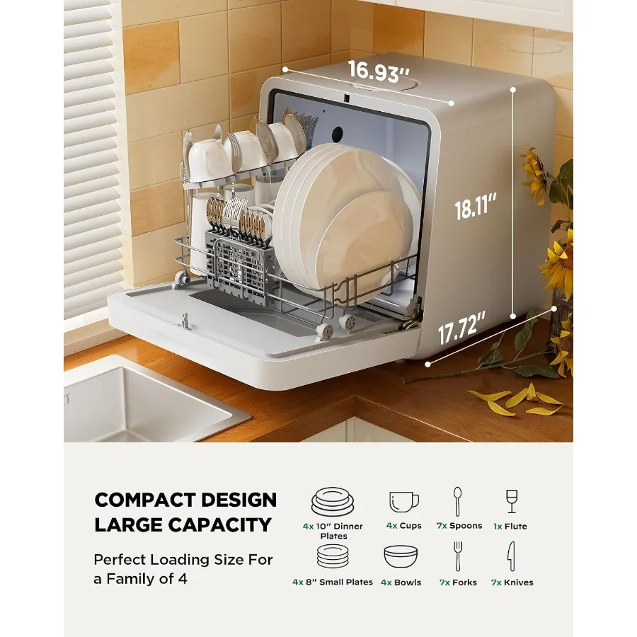 Portable Countertop Dishwasher with Smart App Control Triple-Jet Cleaning Built-In Water Tank Dual Supply Compact Design for Do