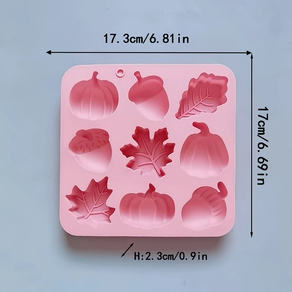Thanksgiving Themed Silicone Molds 9 Cavity Pumpkin Leaf Oak Fruit Shape Candy Mold Creative DIY Chocolate Candle Ice Cube Mold