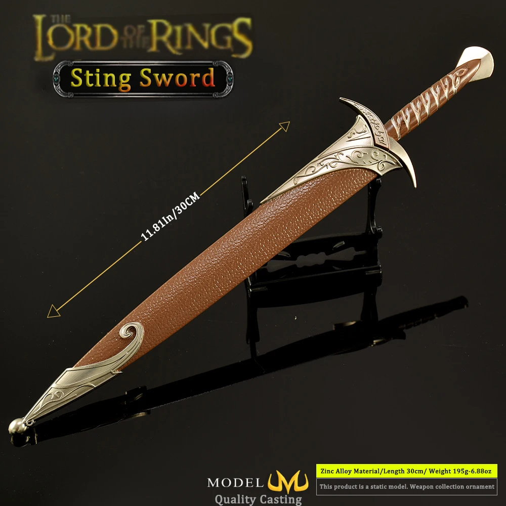 30 سنتيمتر ستينغ السيف الهوبيت بيلبو باجينز القرون الوسطى الأجهزة الطرفية تقطيعه المعادن سيف ساموراي سلاح نموذج سلاسل المفاتيح الحلي دمى هدايا