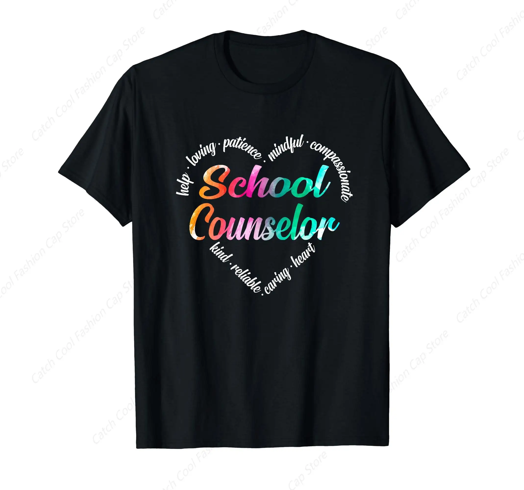 School Counselor Heart T-Shirt for Men Short Sleeve Cotton Daily Travel Summer Breathable Round Neck Sports Fashion