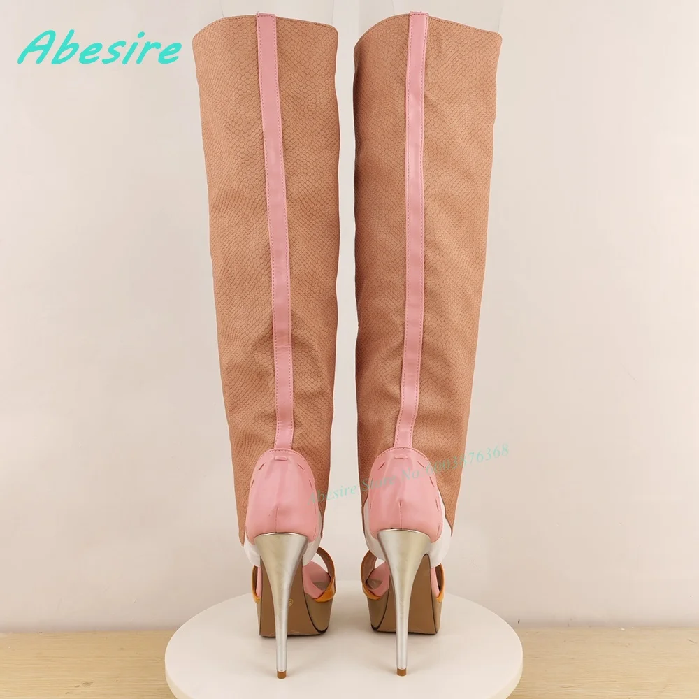 Modello serpente Colori misti Sandalo Stivali Punta rotonda Piattaforma Tacchi sottili Splicing Sandali da donna Open Toe Slip On Shoes 2026