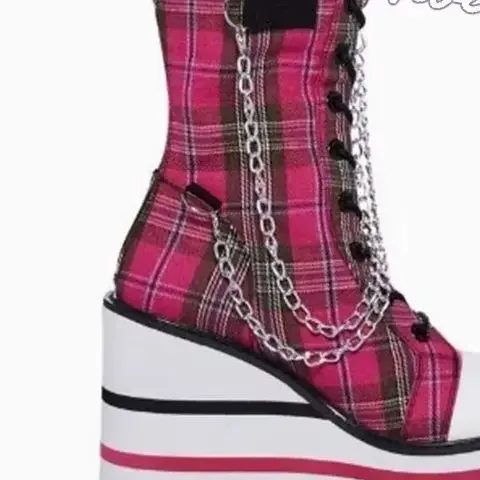 Plaid High Boots Knee High Novelty Sexy Fashion Hot Girls Pubs Party Women Shoes Round Toe Leather Slip-On Customize Color Sexy