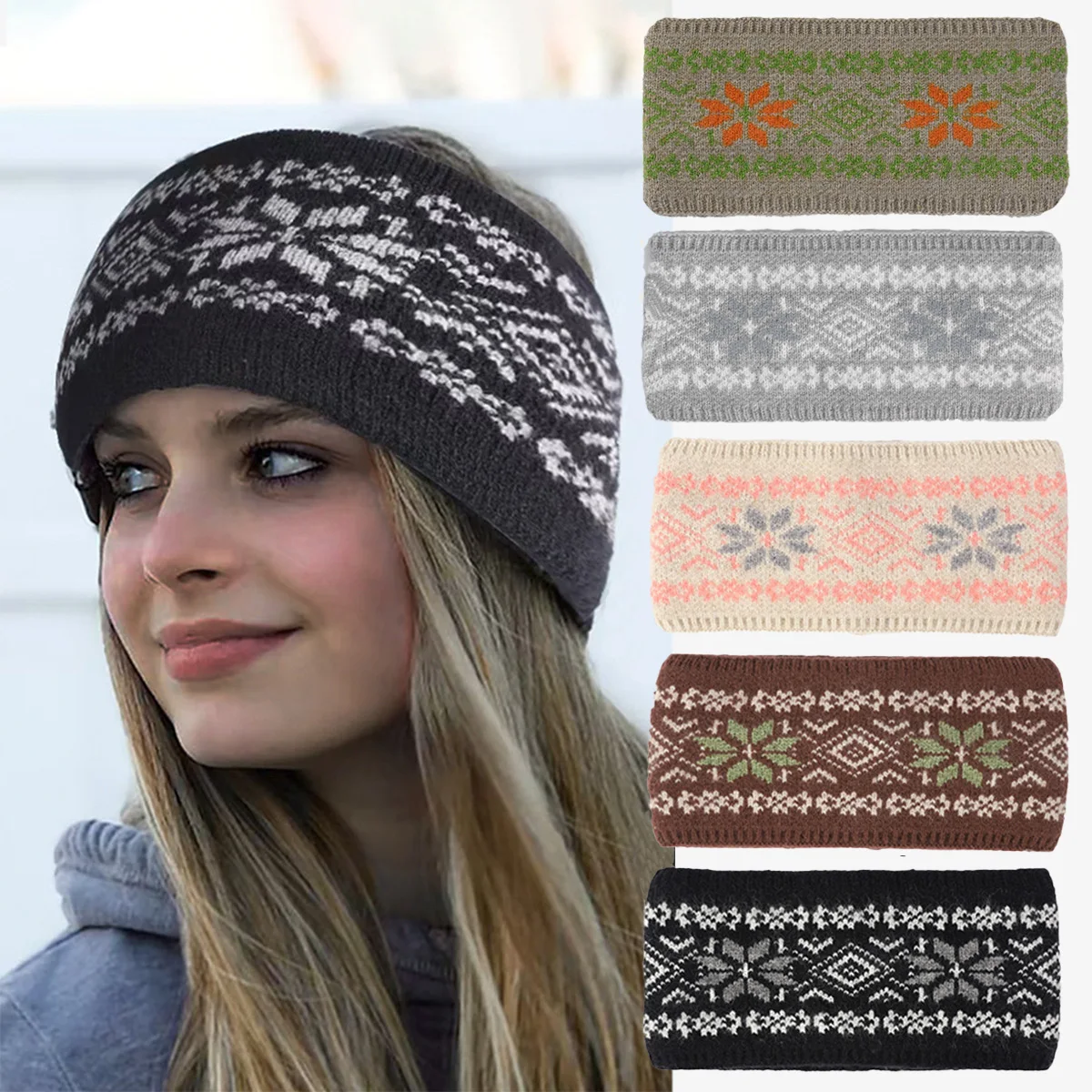 

Widening Knitted Jacquard Retro Classic Pattern Cold-proof Headband