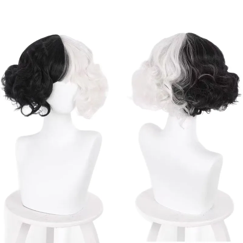 

1 шт., получерные, полубелые короткие вьющиеся волосы, черно-белая ведьма Кура, парик для косплея Куира
