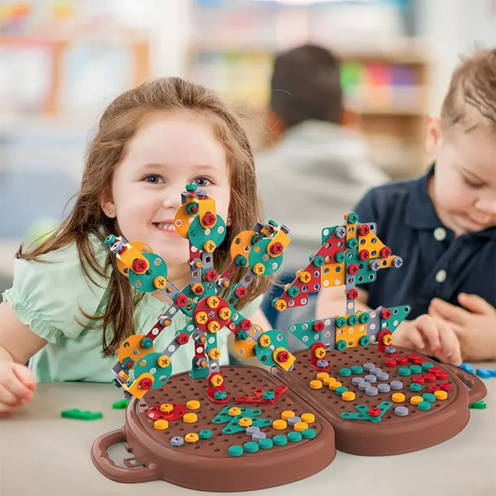 203 pezzi creativo mosaico puzzle giocattolo Montessori gioca cassetta degli attrezzi con trapano elettrico vite strumento punte alla moda vite STEM giocattolo per regalo