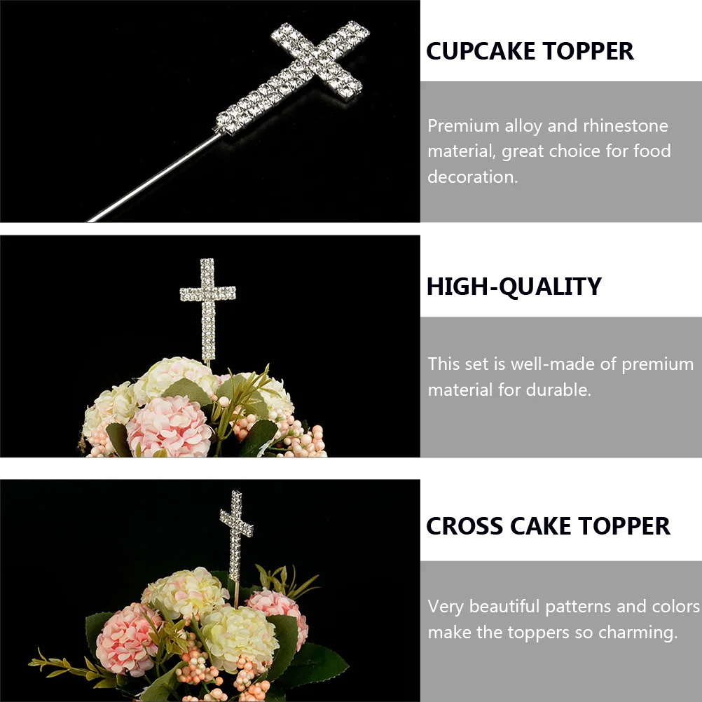 

4Pcs Rhinestone Cake Topper Crystal Cross Design Wedding Birthday Party Supplies Cake Decorations Inserts Stakes
