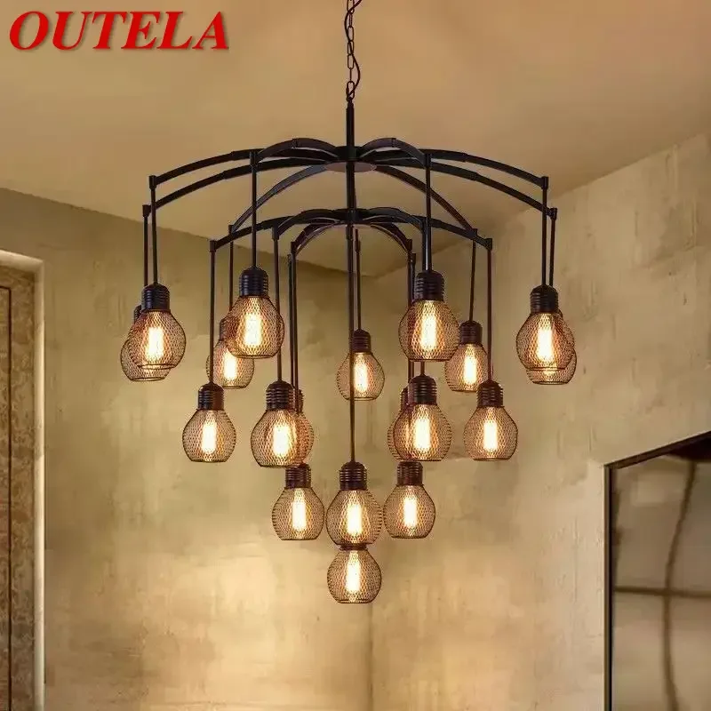 OUTELA American Retro Pendent Lamp Industrial Wind Living Room Restaurant Loft Clothing Store Cafe Bar Box Homestay Chandelier