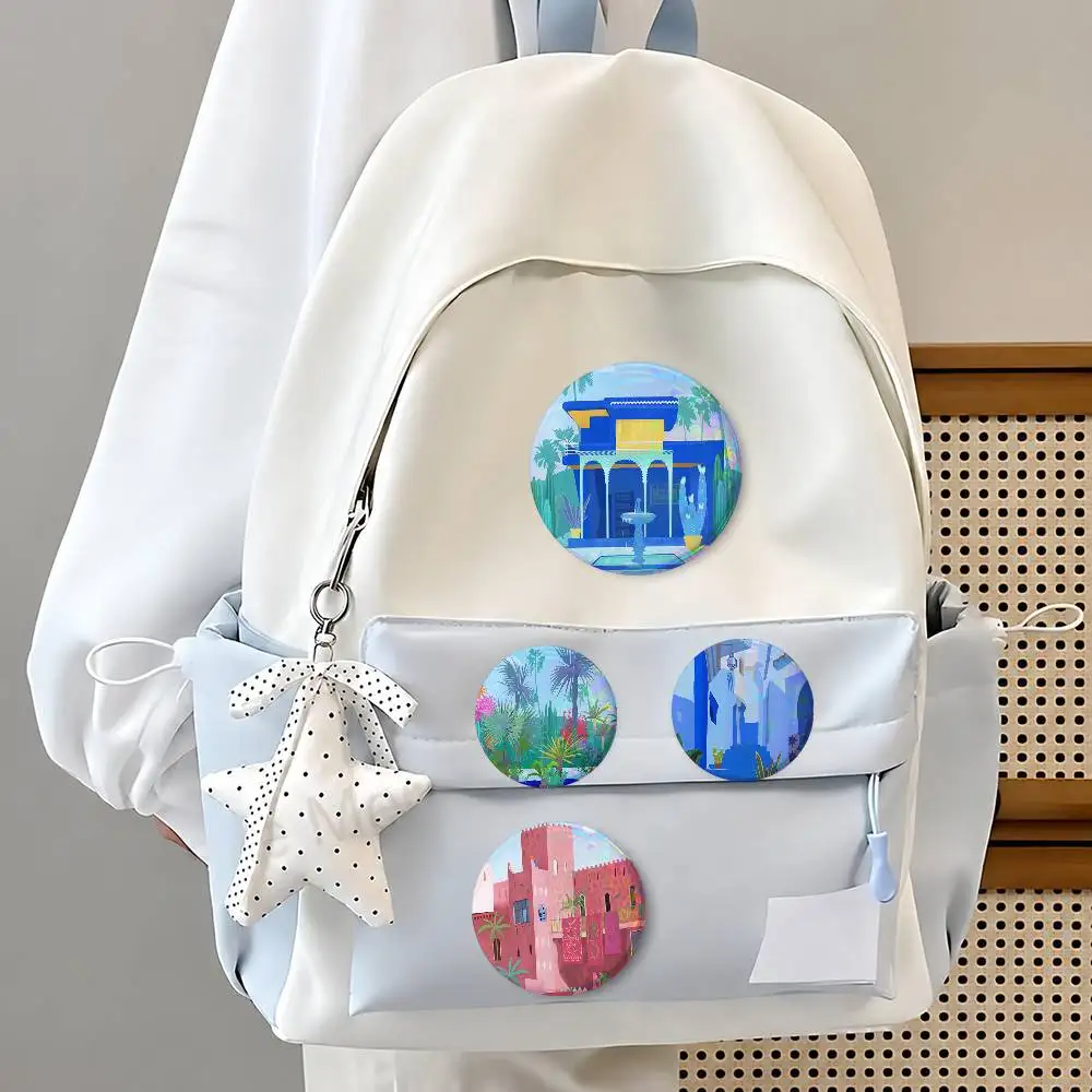 Mo-s-ro-s-cco-s- Ma-rra-kech Tra-vel Creative Round Button Pins Badge Set  Movie Music Pattern Brooches For Bags Jackets