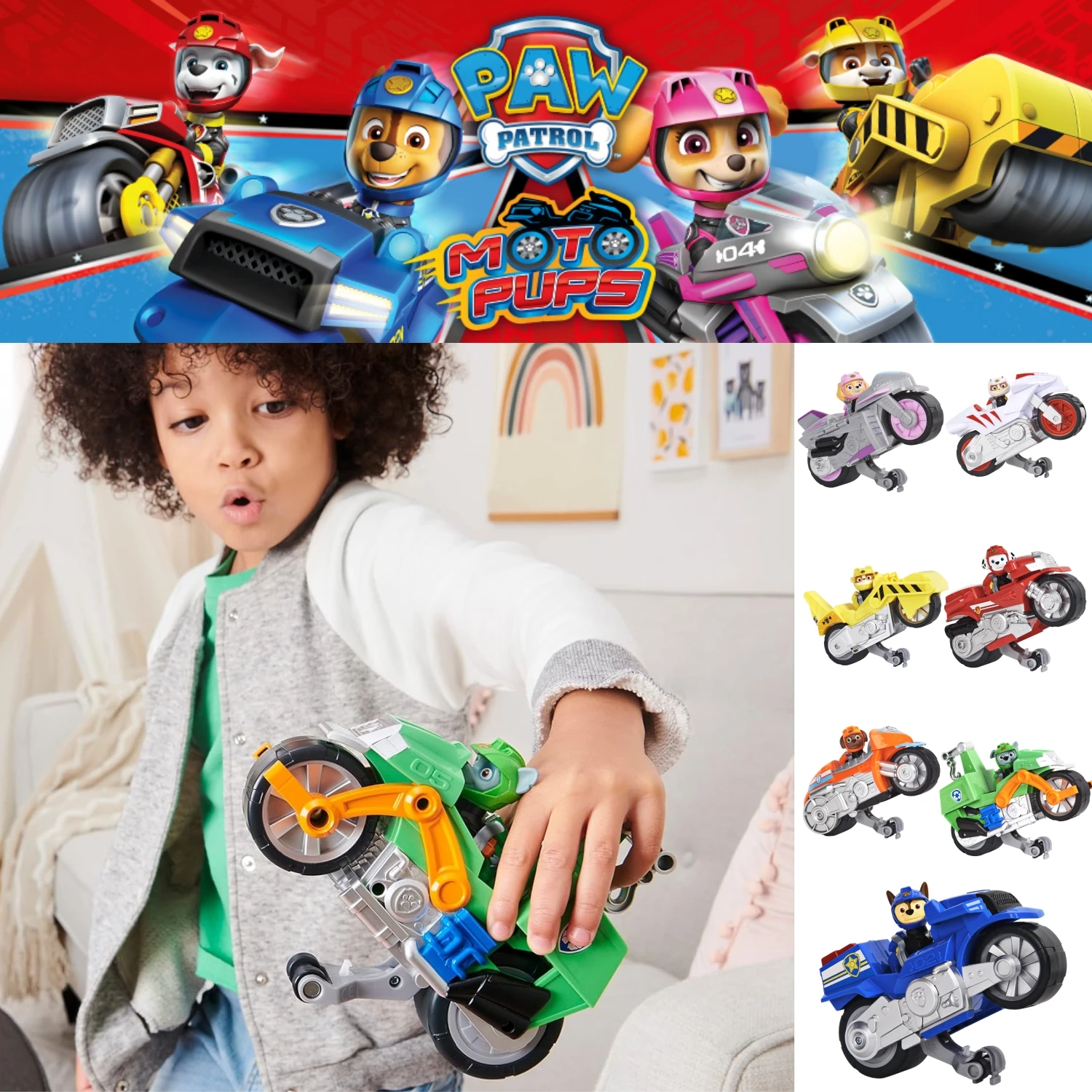 Genuíno Paw Patrol, Moto Pups Deluxe Pull Back Vehicle de motocicleta com recurso de roda e figura de brinquedo para crianças de 3 anos ou mais