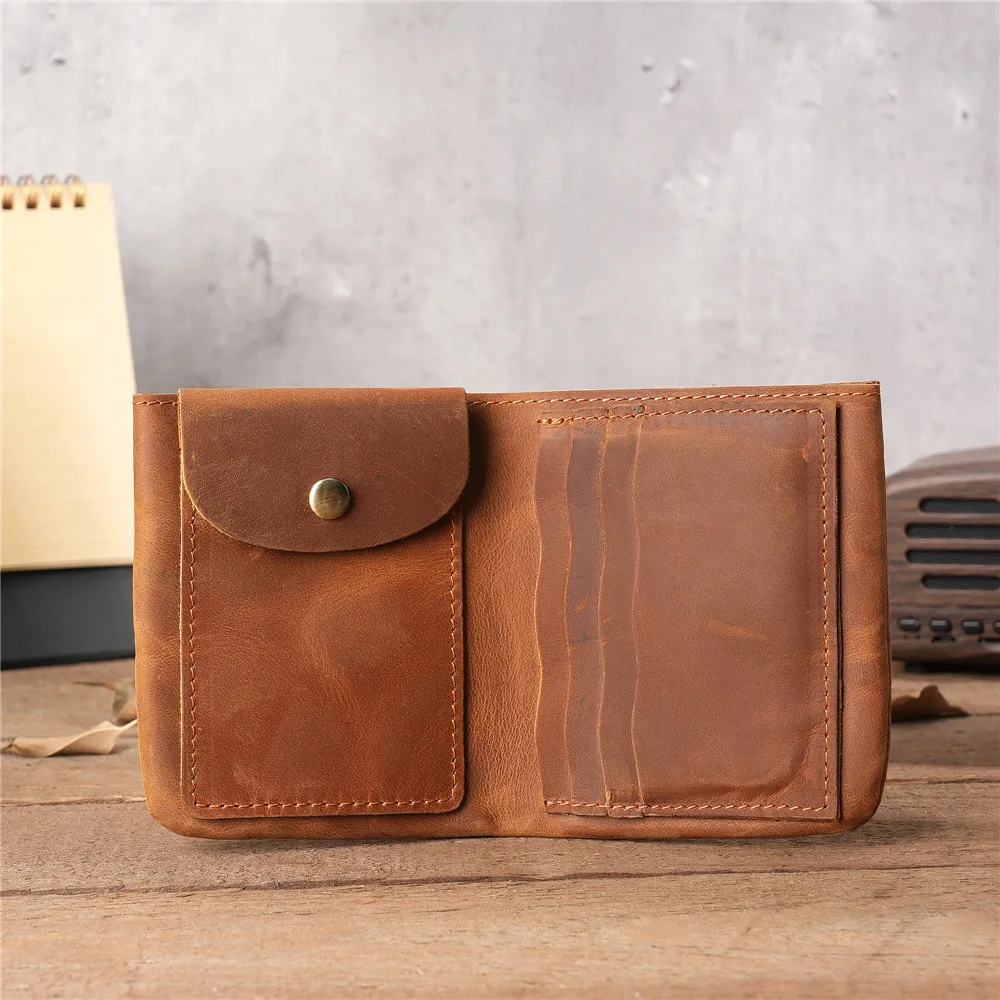 

Handcrafted Full Grain Leather Wallet with Coin Pocket for Men 100% Genuine Leather Billfold Cowhide Best Men's Short Wallet