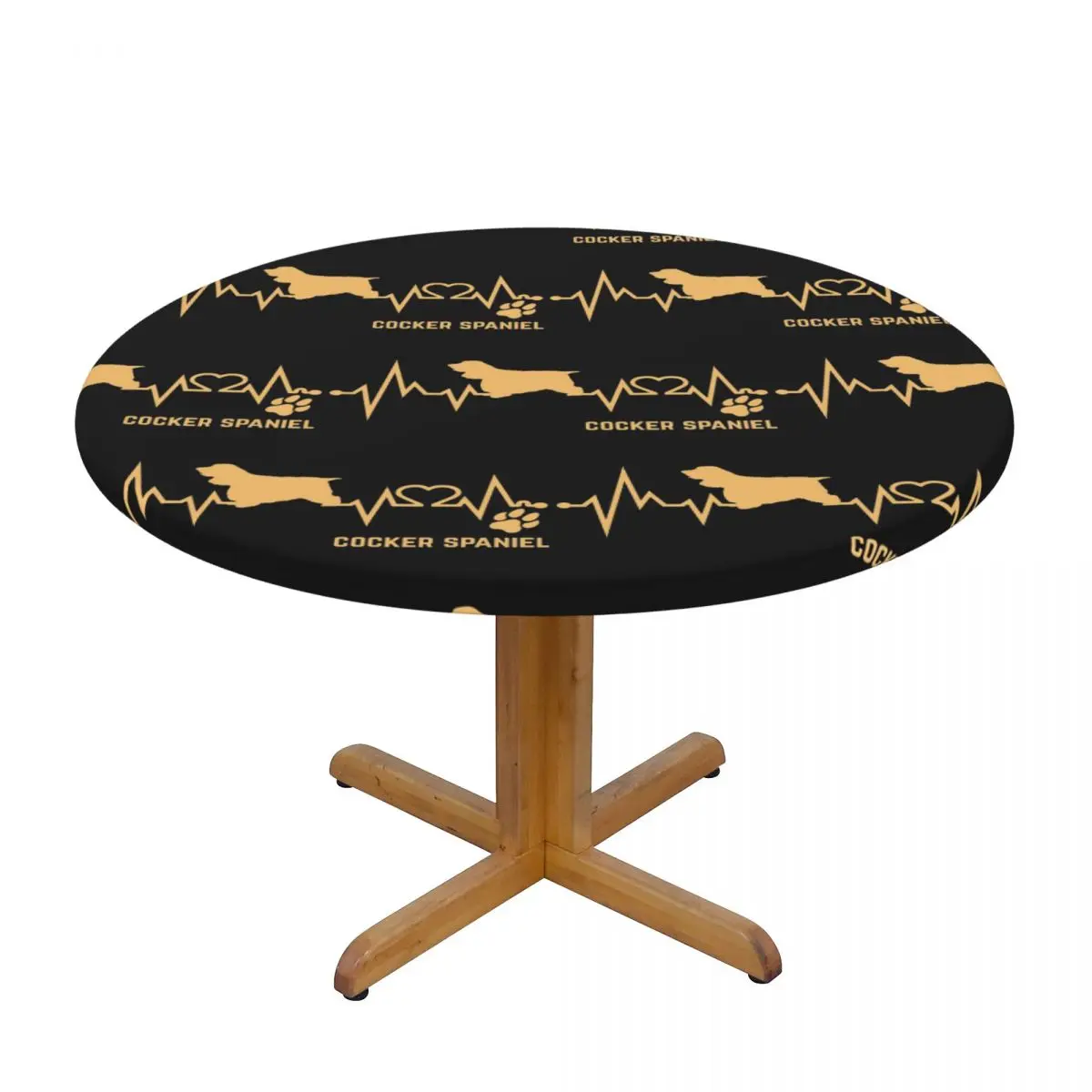 Cocker Spaniel Dog Lover Heartbeat ECG Pulse Pet Breed Paw Round Tablecloth Table Cloth for Kitchen Events Dining Table Cover