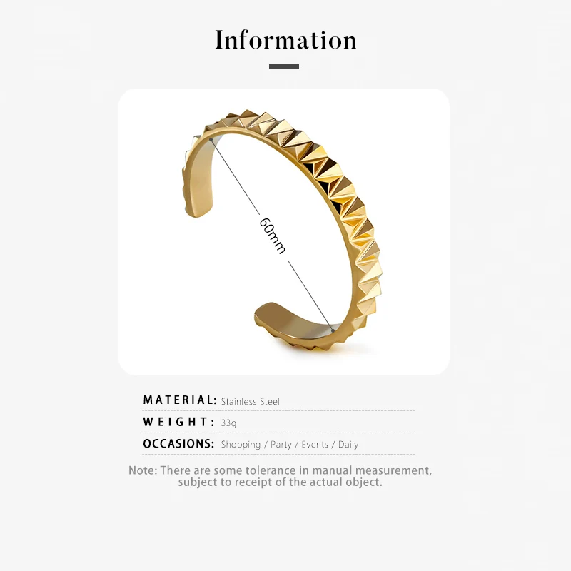 

MEHOPE Gold Plated Geometric Studded Cuff Bracelet Stainless Steel Bold Hip Hop Jewelry Fashion Statement Wristband for Men